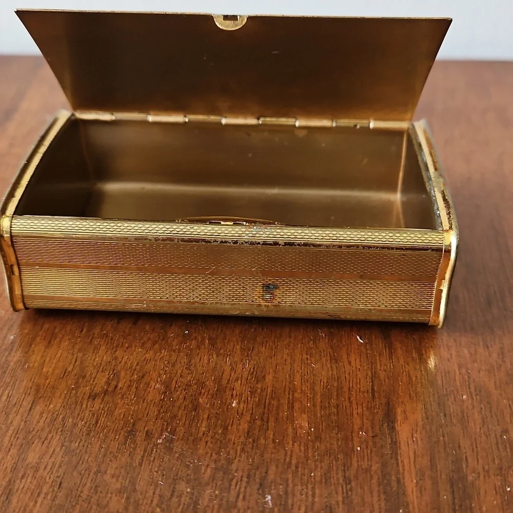 Vintage Metal Trinket Box With Green Lid